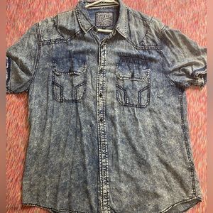 Affliction denim style shirt sleeve collard button up